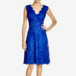 TADASHI SHOJI DOUBLE VNECK EMBROIDERED LACE DRESS